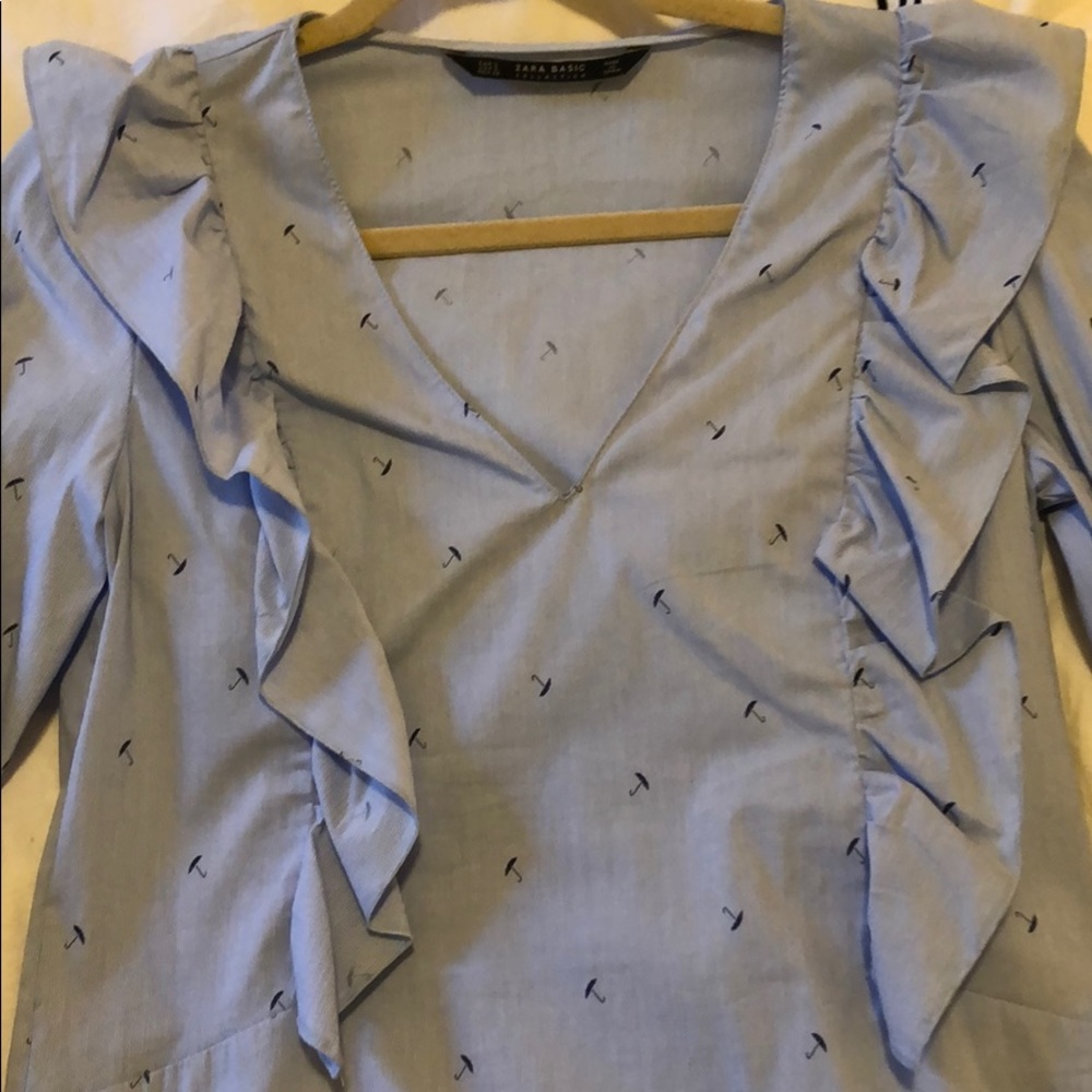 Blue pinned striped Zara blouse